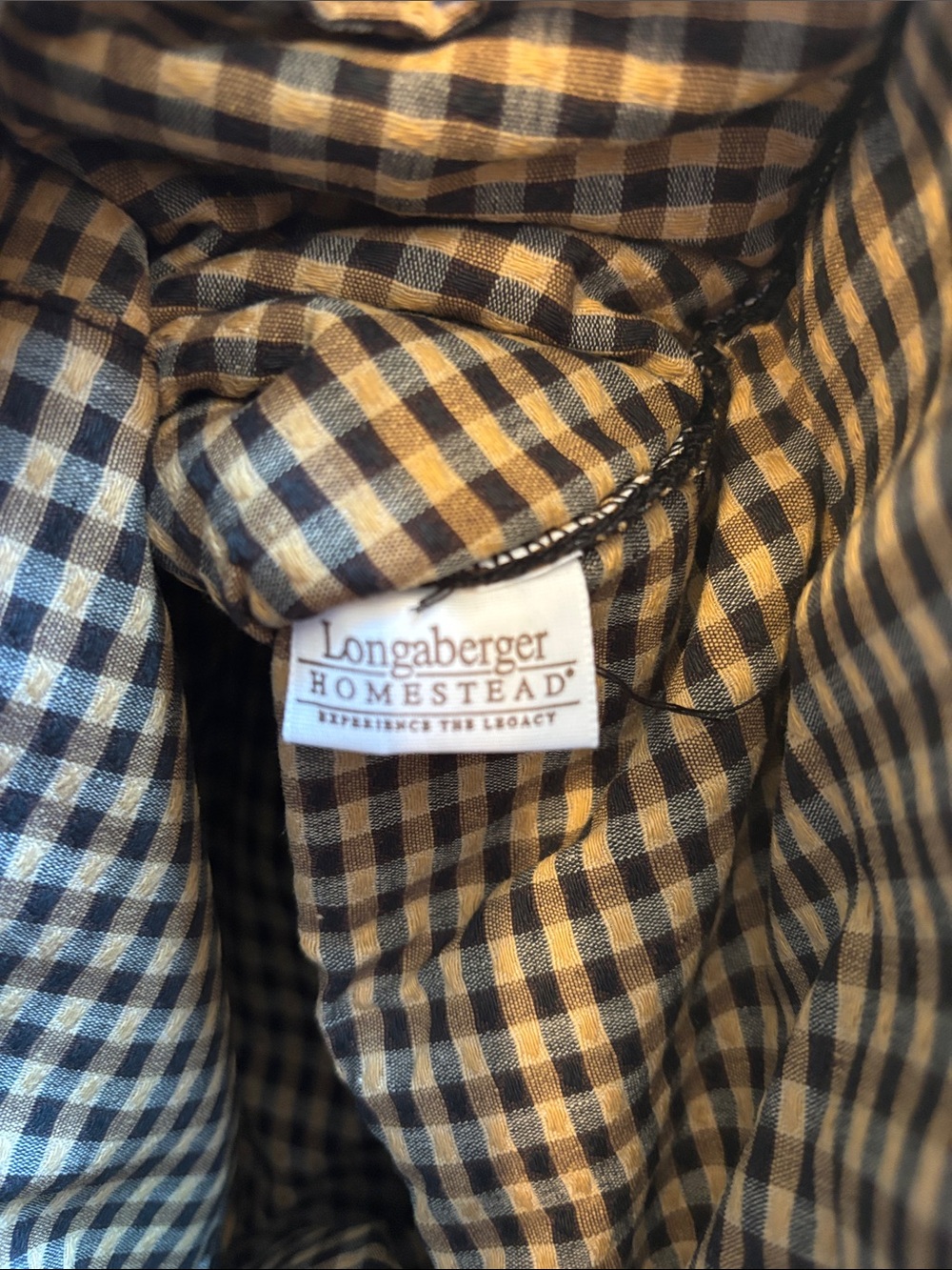 Longaberger Black Corduroy Tote with Brown Plaid Handles - Picture 4 of 7